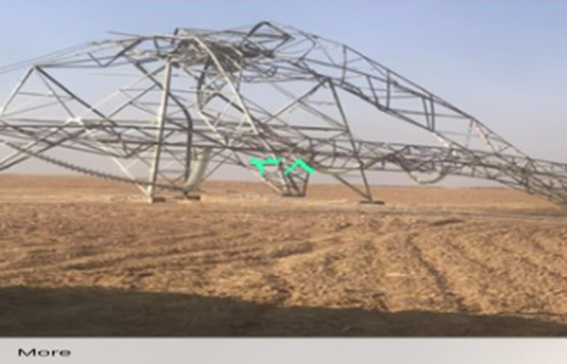 High-voltage pylons of the main power line hit by the detonation of IEDs (Iraqi News Agency, November 24, 2020)