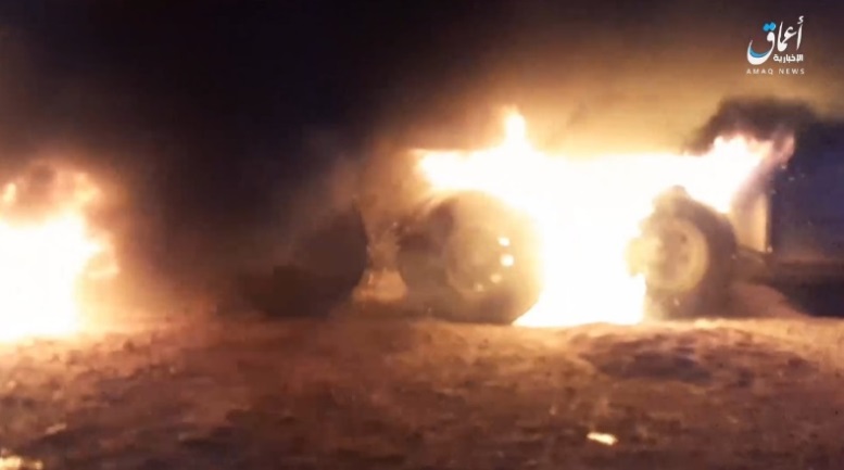 Iraqi army truck set on fire by ISIS operatives (Telegram, November 23, 2020)