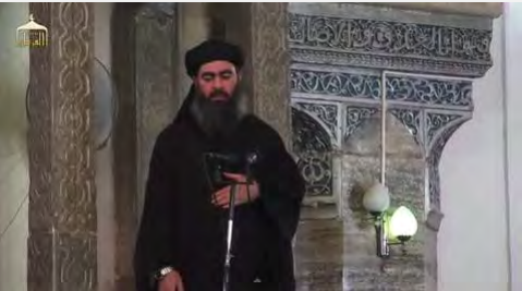 Abu Bakr al-Baghdadi delivering a sermon at the Great Mosque in Mosul (YouTube, July 5, 2014)