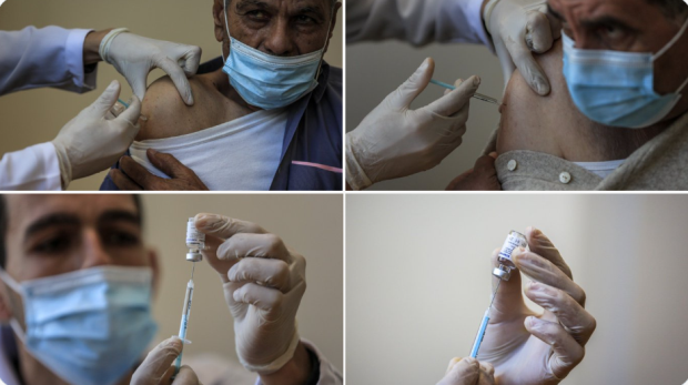 Inoculating Gazans in UNRWA infirmaries (Twitter account of Ali Jadallah, March 17, 2021). 