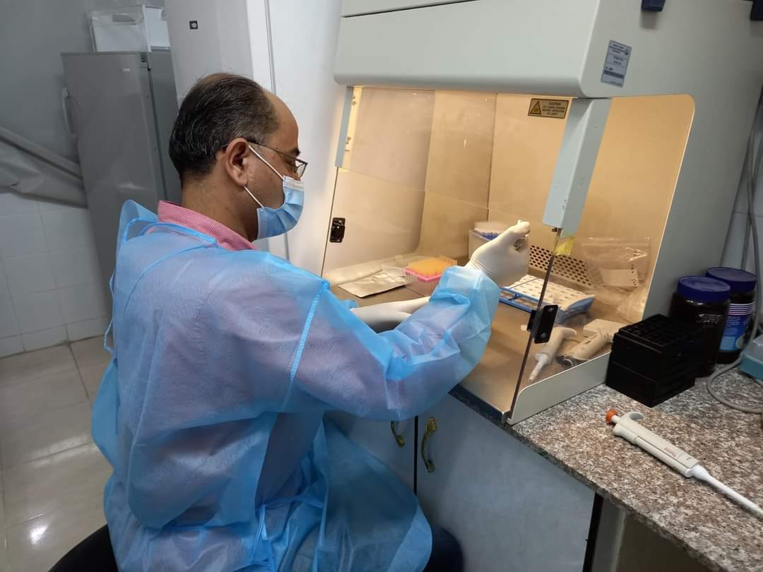 Testing for the coronavirus in Gaza's central laboratory (Palinfo Twitter account, April 15, 2021).