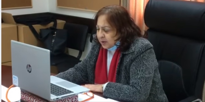 Mai al-Kayla, PA minister of health, attends an online conference on World Health Day (ministry of health in Ramallah Facebook page, April 14, 2021).