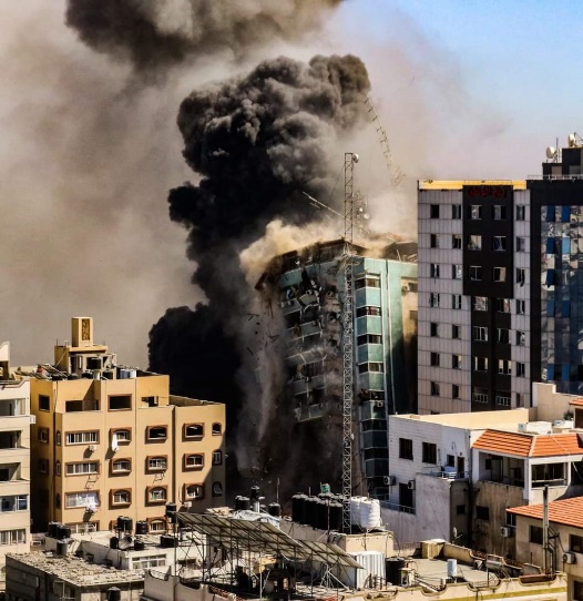 The IDF attack on the al-Jalaa Building in Gaza City. 