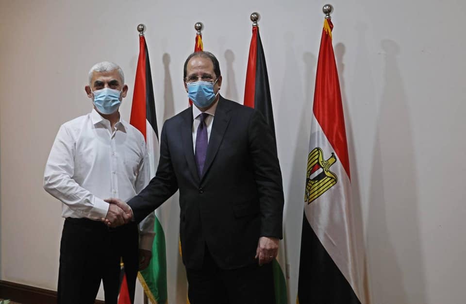 Abbas Kamel, head of Egyptian General Intelligence, visits the Gaza Strip and meets with Yahya al-Sinwar, head of the Hamas political bureau in the Gaza Strip (QudsN Facebook page, May 31, 2021). 