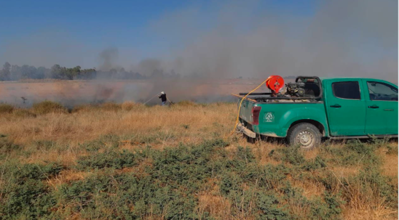 Fires in Israeli territory near the Gaza Strip ignited by incendiary balloons (Facebook page of the Descendants of al-Nasser unit, July 1 and 2, 2021).