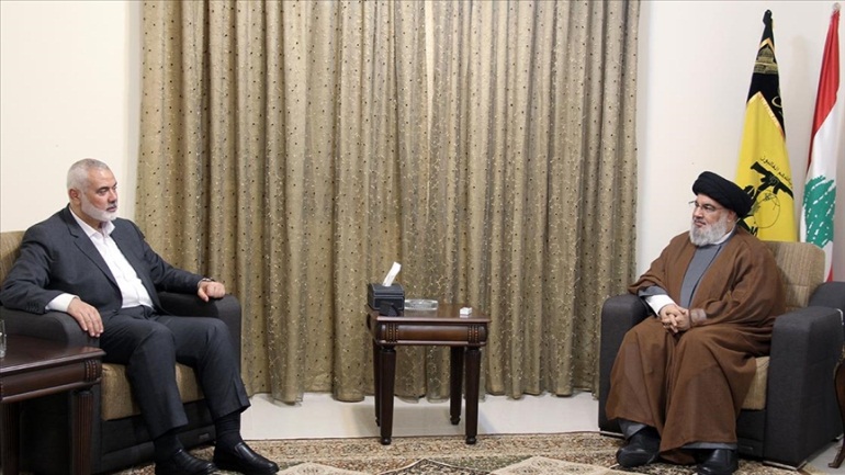 Isma'il Haniyeh meets with Hassan Nasrallah (al-Mayadeen, June 29, 2021). 