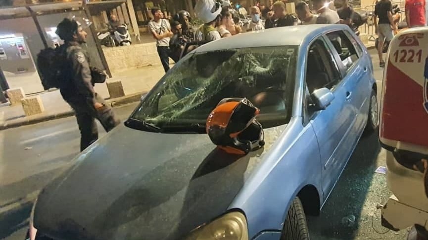 The vehicle after the attack near the Damascus Gate (United Hatzalah, July 19, 2021).