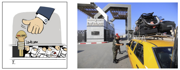 Right: The Rafah Crossing opens (Safa, August 29, 2021). Left: Israel "controls" whether the Rafah Crossing is open or closed (Isma'il al-Bazam's Facebook page, August 24, 2021)