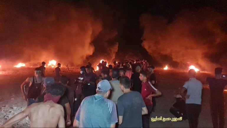 Night harassment unit activities to the east of Gaza City (Twitter account of journalist Hassan Aslih, August 28, 2021).