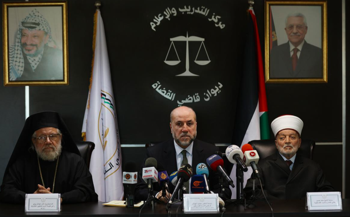 PA Cadi Mahmoud al-Habash and Jerusalem Mufti Sheikh Muhammad Hussein at a press conference in Ramallah (Wafa, October 7, 2021).