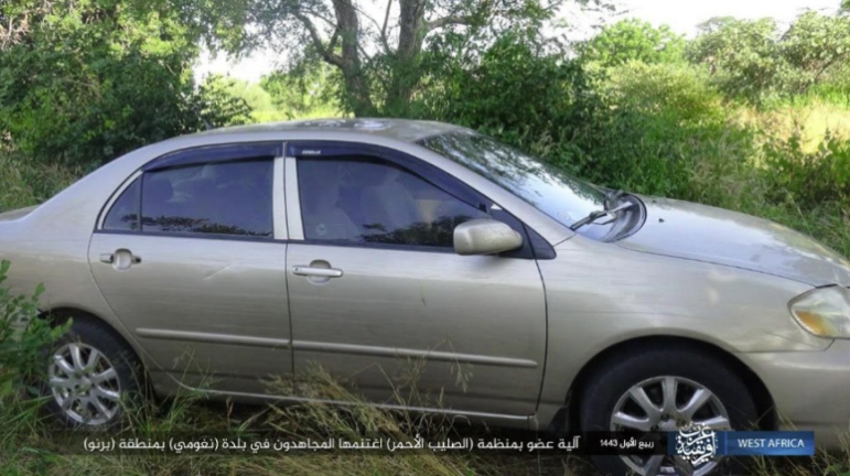 The Red Cross worker who was abducted and his car which was seized by ISIS (Telegram, October 9, 2021) 