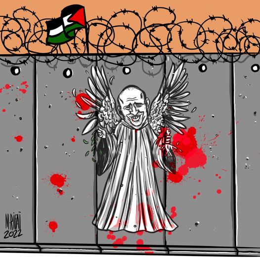 Criticism of Prime Minister Naftali Bennett's efforts to mediate between Ukraine and Russia (Palestinian cartoonists' Facebook page, March 7, 2022)