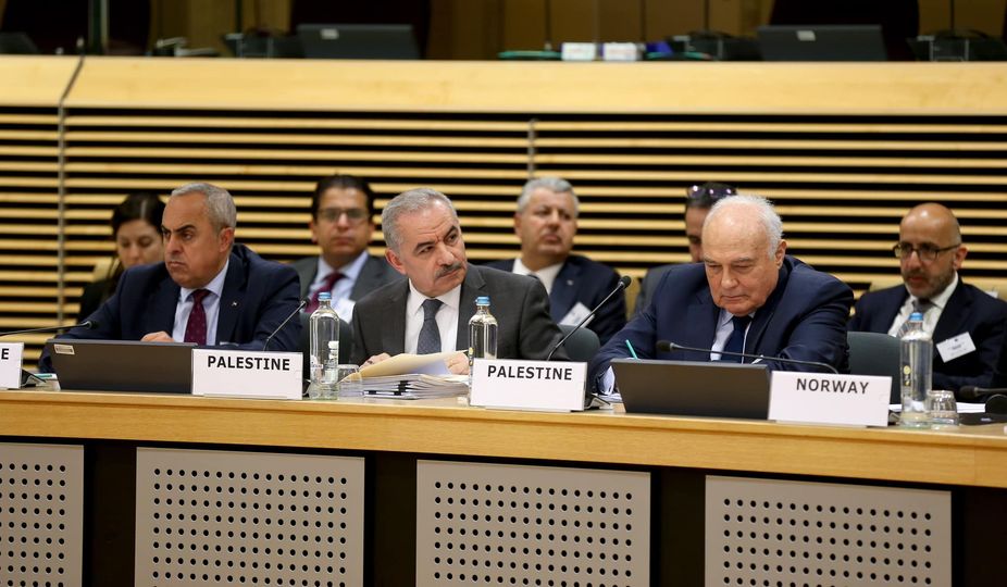 Muhammad Shtayyeh at the AHLC conference in Brussels (Muhammad Shtayyeh's Facebook page, May 10, 2022) 