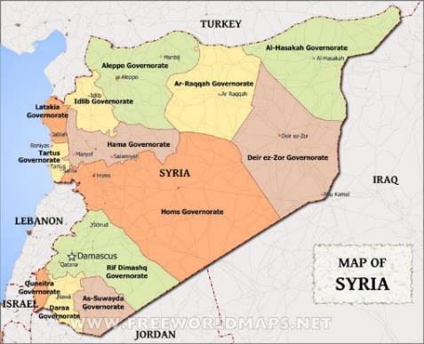 Map of the Syrian provinces (freeworldmaps.net)