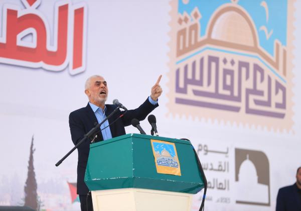 Yahya al-Sinwar at the event in Gaza (Hamas website, April 14, 2023).