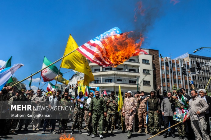 Burning the American flag (Mehr News Agency in Persian, April 14, 2023).