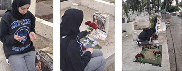 Sara Ayman Kamal visits Wadia al-Houh's grave (Sara Abdalla's Facebook page, June 9, 2023).