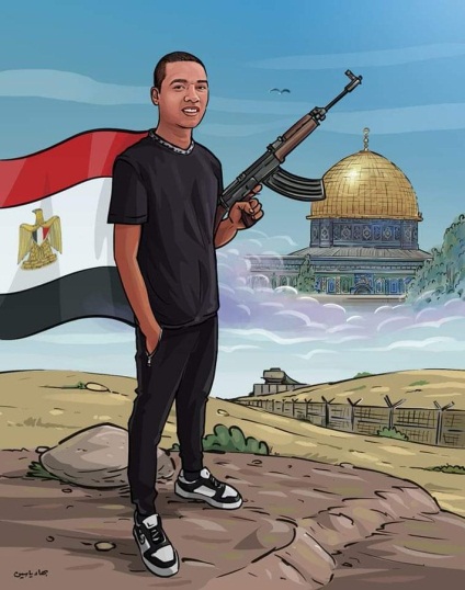 Muhammad Salah against the background of Al-Aqsa Mosque (Twitter account of Abd al-Rahman Shadid, a senior Hamas figure in Judea and Samaria, June 5, 2023)