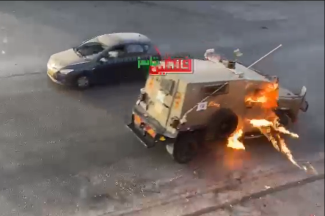 A video of the IDF force's exit from Ramallah, the jeep under a rain of Molotov cocktails (