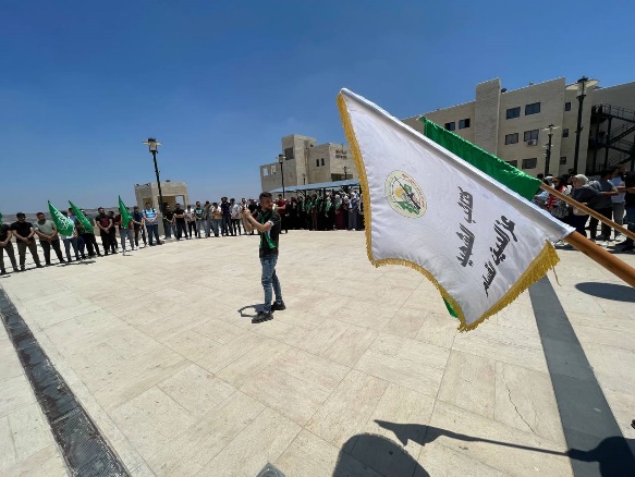 Demonstration held in al-Najah University in Nablus in solidarity with the terrorists who carried out the attack in Eli (Islamic Bloc Telegram channel in al-Najah University, June 21, 2023).