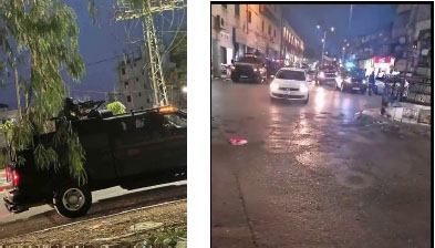 PA security force vehicles deployed in Jenin (Right: Shehab Twitter account, July 17, 2023). Left: Qabatiya Max Facebook page, July 17, 2023).