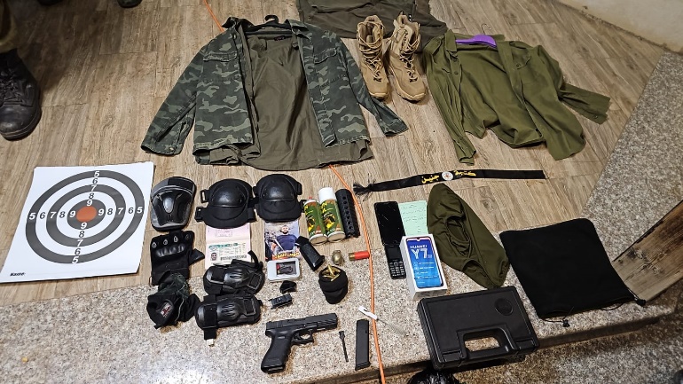 Weapons and other military equipment found in the Jenin refugee camp.