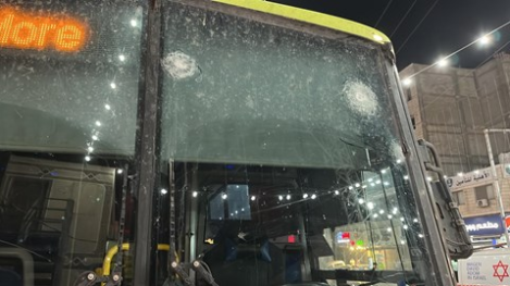 Bullet holes in the bus attacked near Hawwara (Shomron Regional Council Security, July 25, 2023).