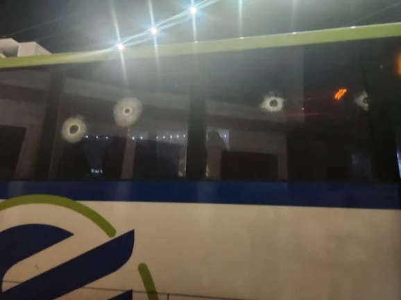 Bullet holes in the bus attacked near Hawwara (Shomron Regional Council Security, July 25, 2023).