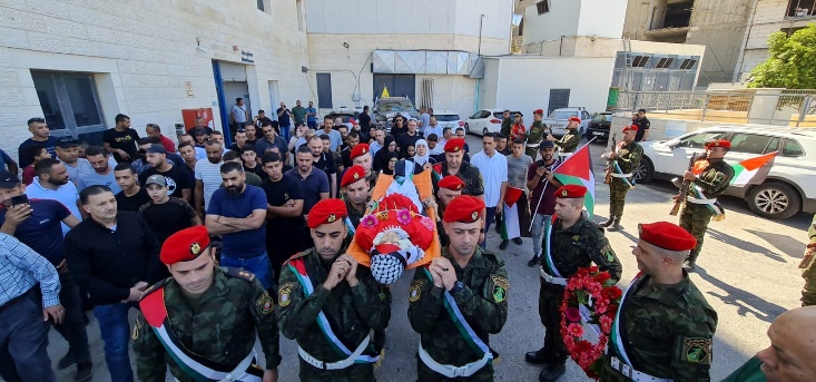 The military funeral held for Muhammad al-Bayidh (Laila Ghannam's Facebook page, July 22, 2023).