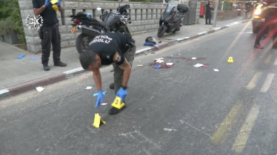  The scene of the shooting in Tel Aviv (Israel Police Force spokesman's unit and Magen David Adom, August 5, 2023).