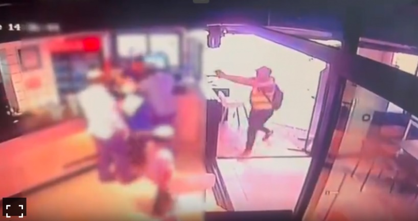 Restaurant CCTV documents the attack, showing the terrorist entering and shooting (Shehab Twitter account, August 2, 2023).