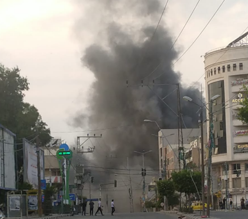 תקיפת סניף הבנק הלאומי האסלאמי של חמאס בשכונת רמאל בעזה (חשבון הטוויטר של שהאב, 8 באוקטובר 2023)