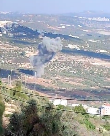 A rocket from Gaza falls near Ariel (Shehab Twitter account, October 12, 2023).