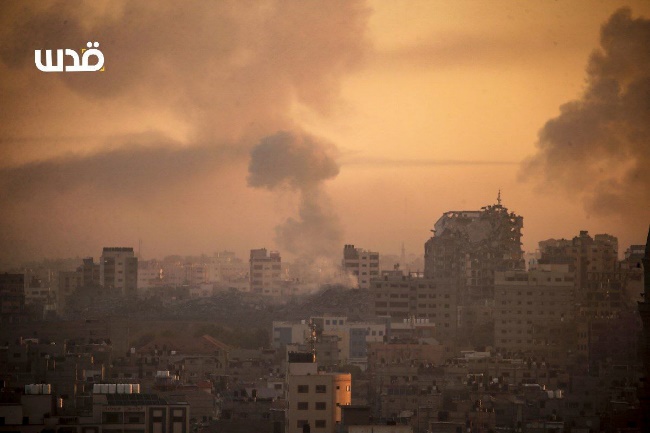 Israeli Air Force strikes in Gaza (QudsN Twitter account, October 17, 2023).