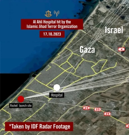 The trajectory of the rocket launch (IDF spokesman, October 18, 2023)