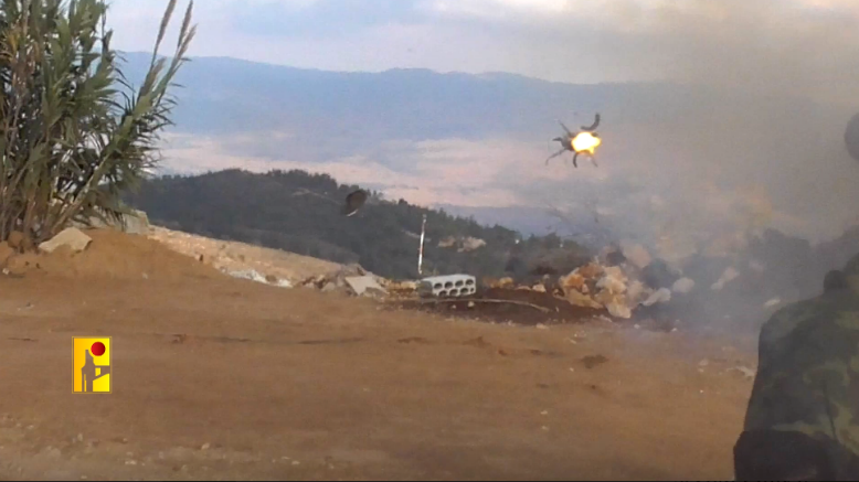 Photos from a video released by Hezbollah documenting anti-tank fire at the Margaliot post on October 20, 2023 (Hezbollah’s combat information Telegram channel, October 21, 2023)