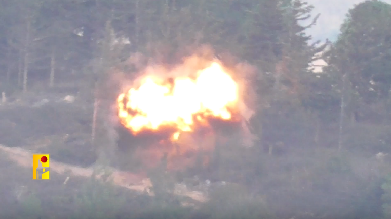 Photos from a video released by Hezbollah documenting anti-tank fire at the Margaliot post on October 20, 2023 (Hezbollah’s combat information Telegram channel, October 21, 2023) 