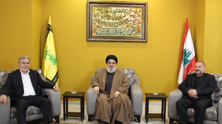 Hassan Nasrallah meets with Ziyad al-Nakhalah and Saleh al-Arouri (Hezbollah's public relations website, September 2, 2023)