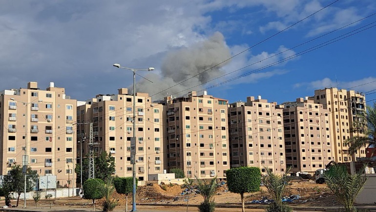 Israeli Air Force attack in the eastern part of the Jabaliya refugee camp (Shehab X account, November 15, 2023) 