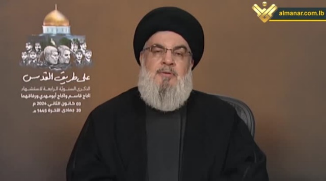 Hassan Nasrallah on January 3, 2024 (left) and January 5, 2024 (right) (al-Manar TV, January 3 and 5, 2024)