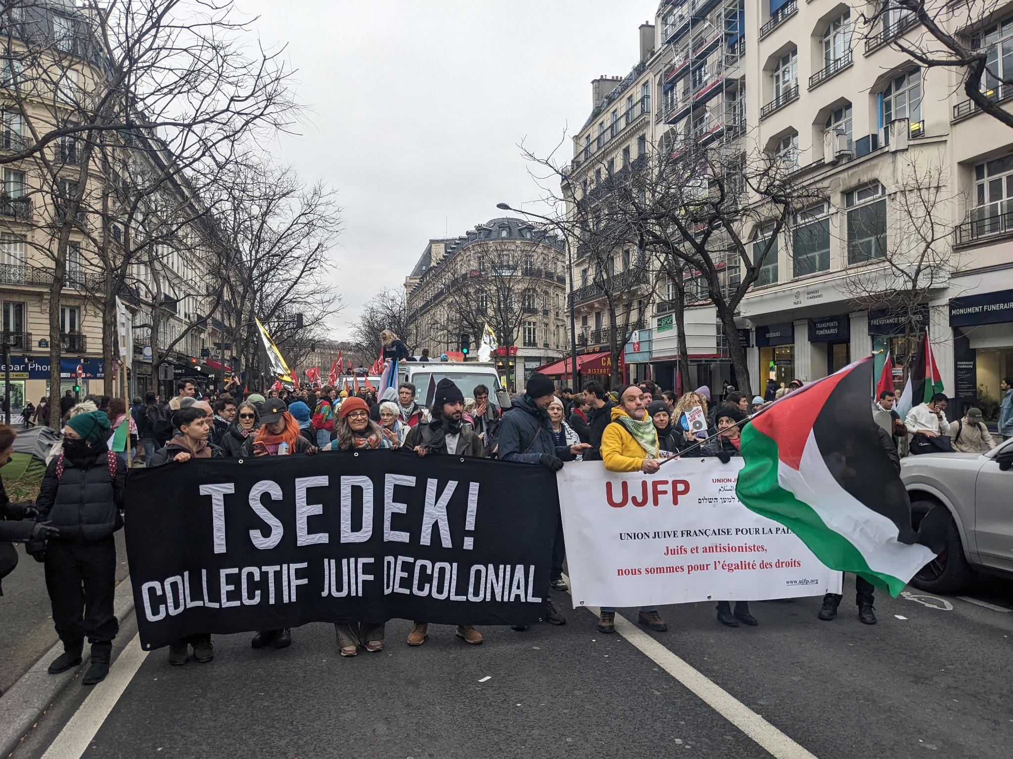 UJFP and Tzedek! protesters (Tzedek! X account, February 3, 2024)