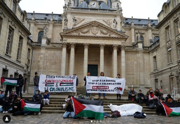 Pro-Palestinian students demonstration at the Sorbonne in Paris (Palestine Committee in Paris Instagram account, November 23, 2023)