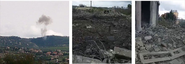 Right and center: Attack on Tayr Harfa. Left: Attack on Markaba (Fouad Khreiss' X account, March 16, 2024)