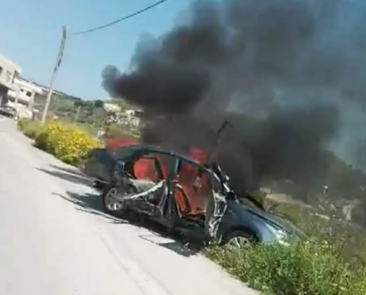 A vehicle on fire (Chadoua Jbeli's X account, April 16, 2024)