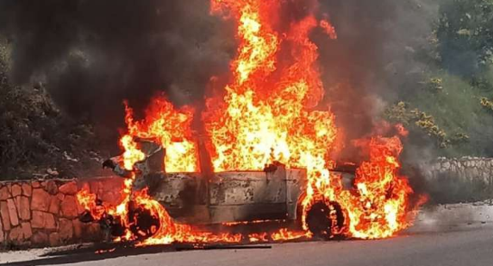 The car which was attacked (al-'Ahed, April 26, 2024).