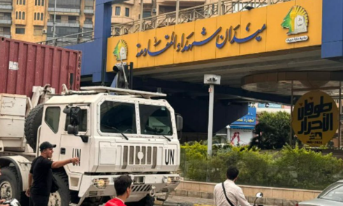 UNIFIL trucks at the entrance to the Dahiyeh (NewsForLebanon X account, April 29, 2024)