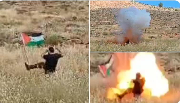 The explosion of the IED under the PLO flag (X account of a user named Fateh, April 21, 2024)