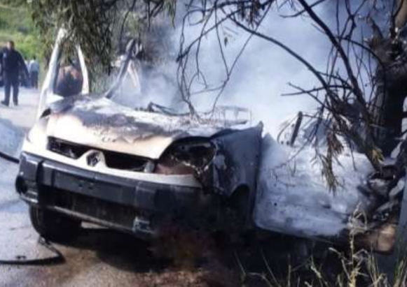 The vehicle attacked in the Bafliyah area (al-Nashra, May 9, 2024)