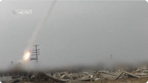 A picture from the Hamas video of the rocket attack on Beersheba (Hamas Telegram channel in Judea and Samaria, May 11, 2024)