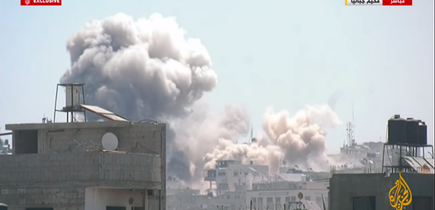 Israeli Air Force strikes in the heart of the Jebalya refugee camp (al-Jazeera YouTube channel, May 16, 2024).